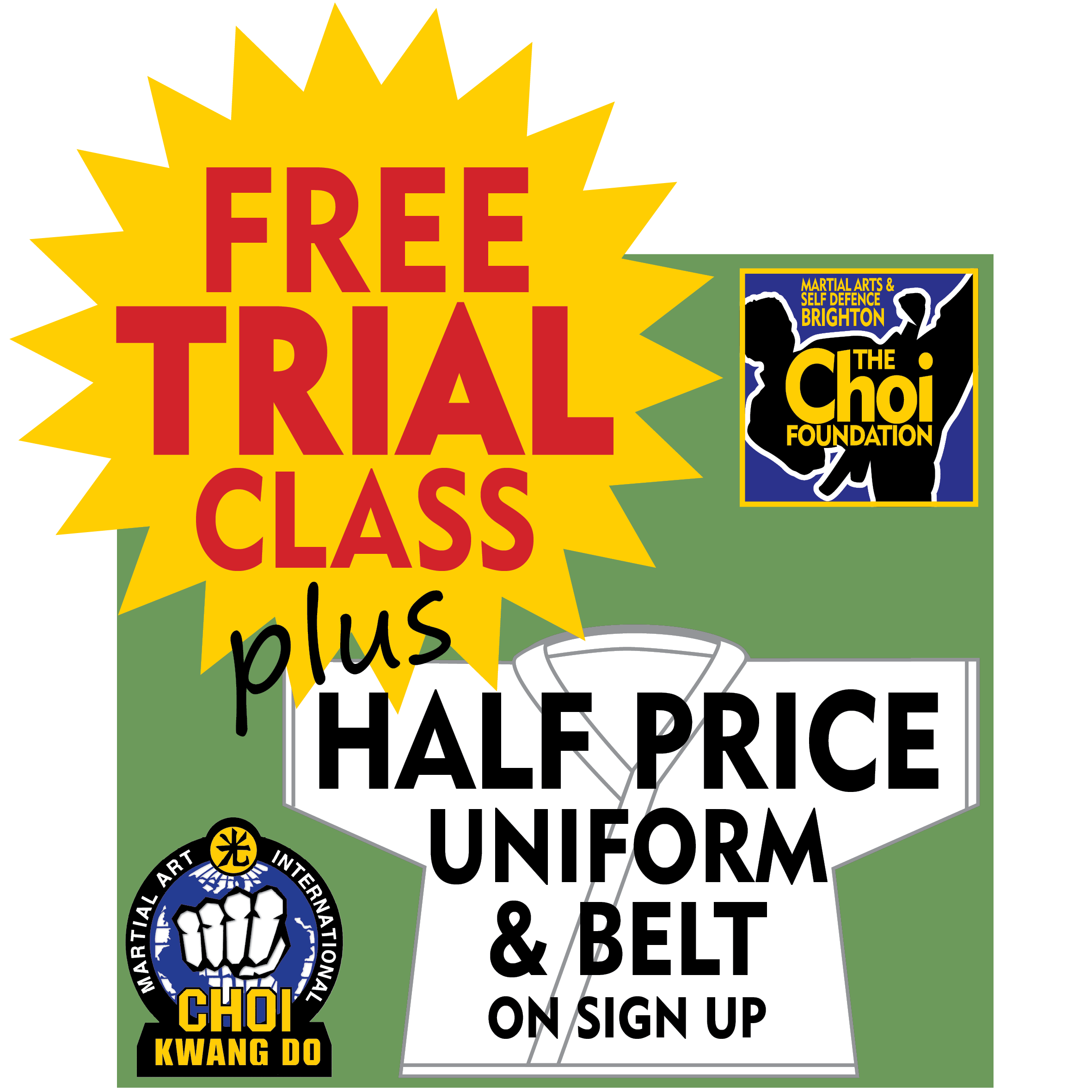 FREE trial class and half price uniform at Brighton Marital Arts and Self-defence classes, The Choi Foundation, Robert Tanswell